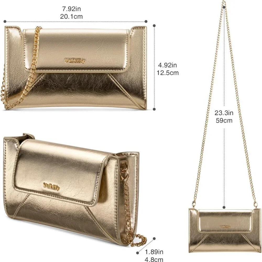 Envelope Clutch Purse for Women Small Evening Handbag with Detachable Chain